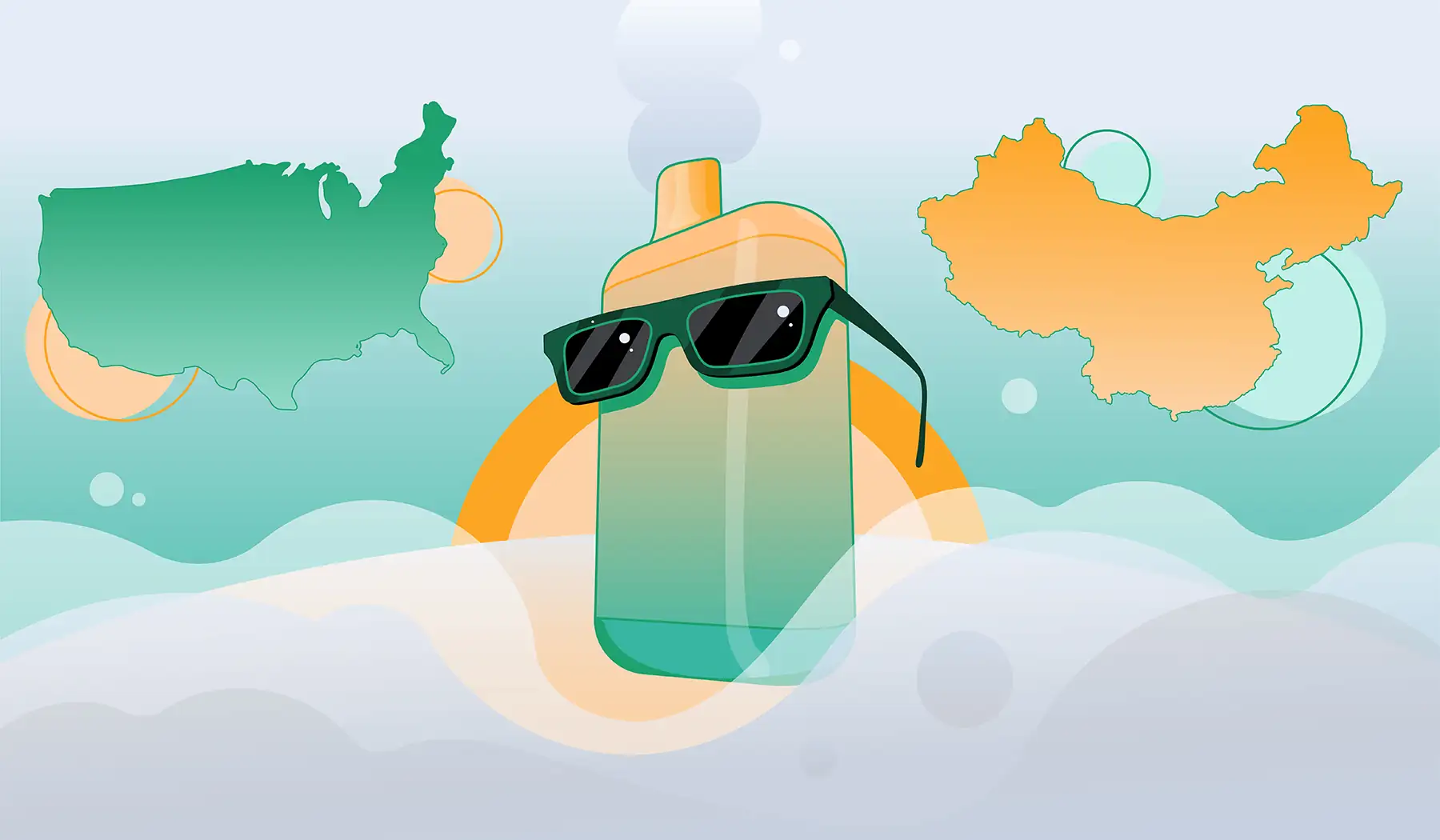 Disposable vape with China and U.S. country outlines representing 2025 Trump China vape tariffs and their impact on U.S. vape businesses