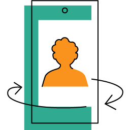 Icon illustrating selfie capture for a facial liveness verification for biometric identity verification on a phone.