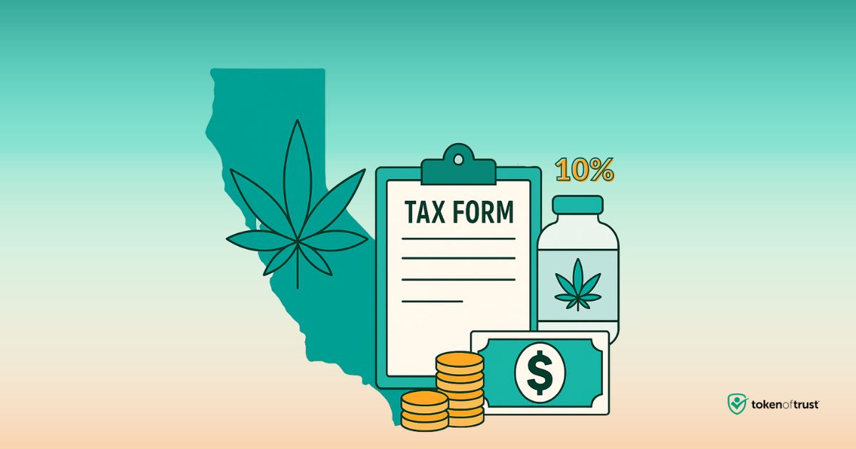 California cannabis excise tax showing a 10% rate with tax form, cannabis product